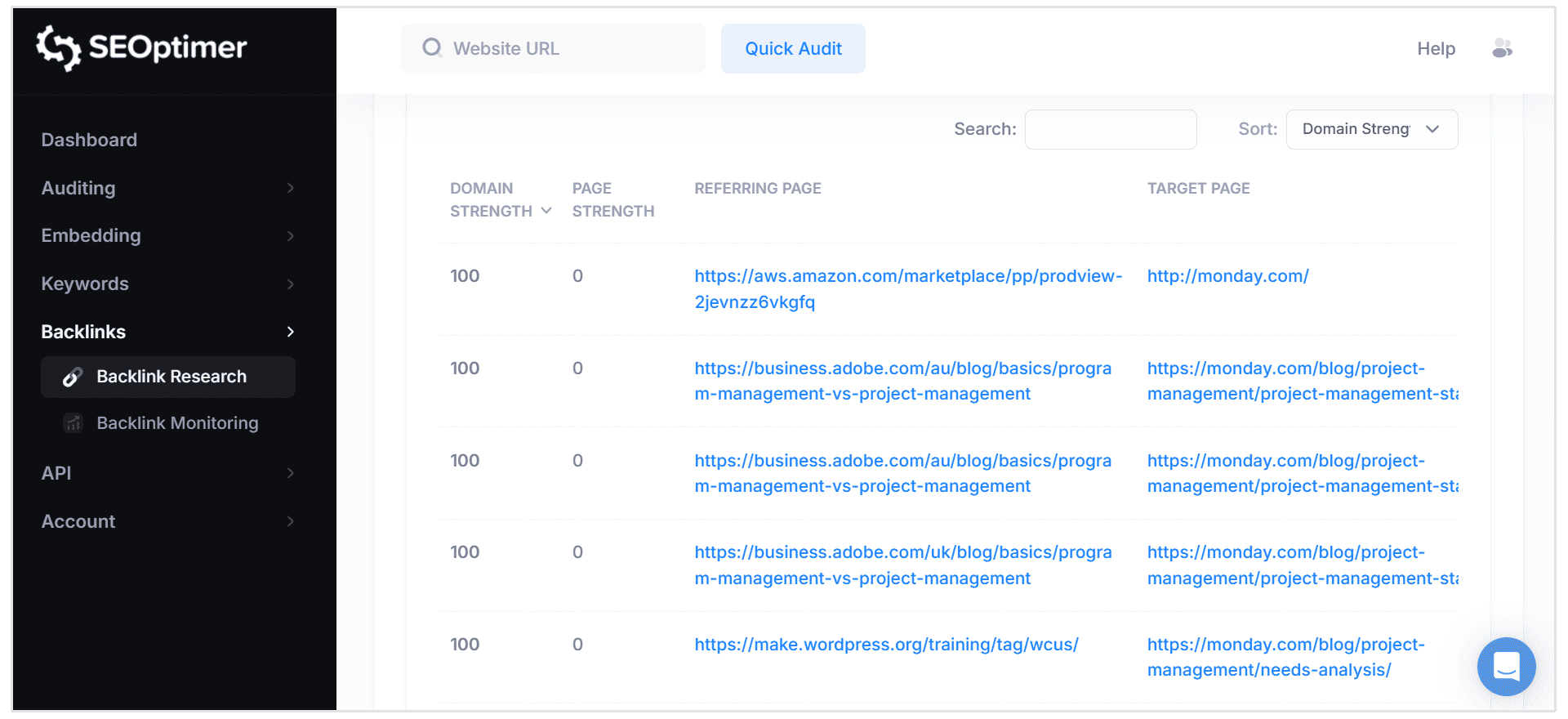 Sort by Domain Strength